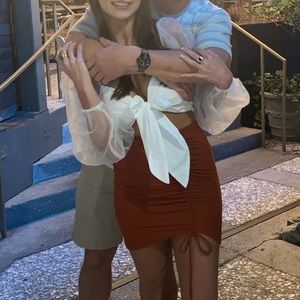 White Tie Front Sheer Sleeves Bra Top